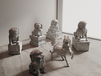 新中式中式景观雕塑 石狮子 雕像 狮子 瑞兽 石雕塑