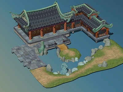 中式复古古建筑 江南水乡 场景建筑 园林场景