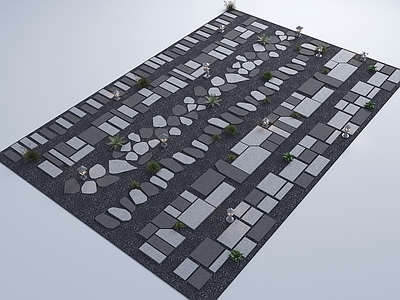 现代新中式园路 景观园路 游步道 石板路 中式汀步 碎石