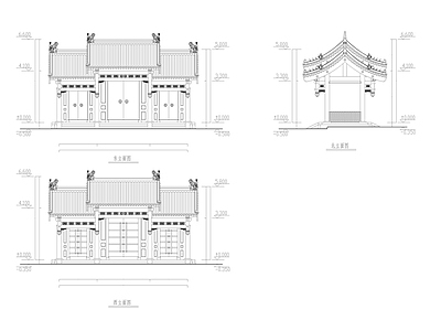 仿古建筑 垂花门 古建大门 四合院大门入口 施工图