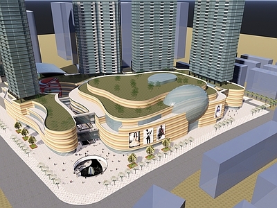 现代简约商场建筑 商业裙楼 商场门头 商业综合体