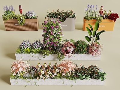 现代花池 花箱 花坛 花草 植物堆 花池
