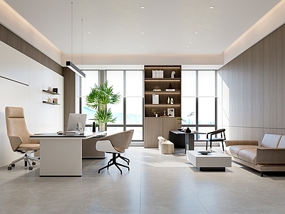 现代新中式经理办公室 经理办公室 办公桌椅