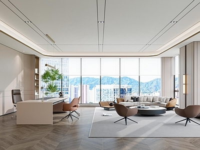 新中式现代董事长办公室 董事长办公室 办公桌椅