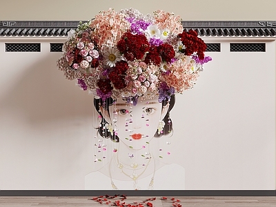 新中式文化墙 花卉 花墙 墙绘 鲜花美陈