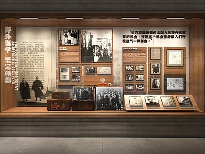 现代新中式博物馆 历史名人纪念馆 历史文化博物馆 地方档案名人展厅 老物件玻璃橱窗 企业图文实物展墙
