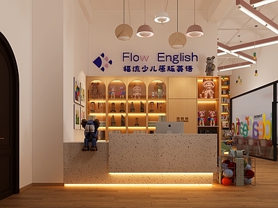 现代原木前台 前台 书柜 前台 前台接待 培训前台