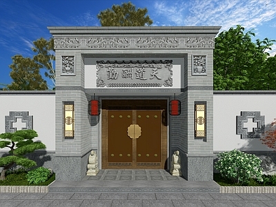 新中式乡村民房 中式乡村民房 中式院子大门 庭院门 中式大门门头 中式庭院大门