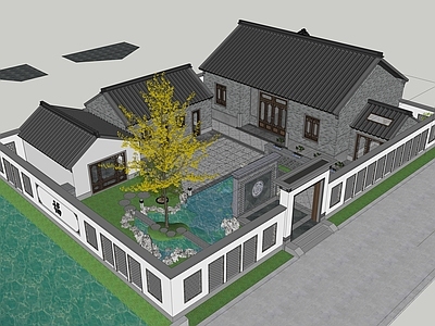 中式复古古建筑 四合院庭院 中式古建筑 乡村院落