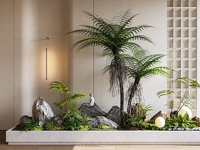 现代室内景观 植物造景 植物景观 景观灯 景观设计 石头小品