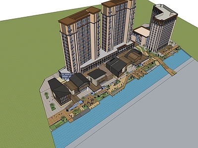 新中式现代商场建筑 商业多层 商业裙楼 商业街