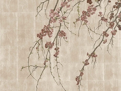 现代新中式金箔银箔 金箔肌理梅花图案