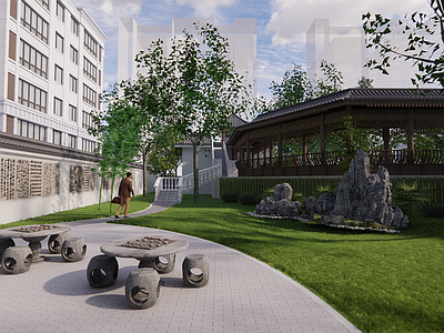 新中式中古古建筑 景观 城市庭院 建筑 鸟瞰