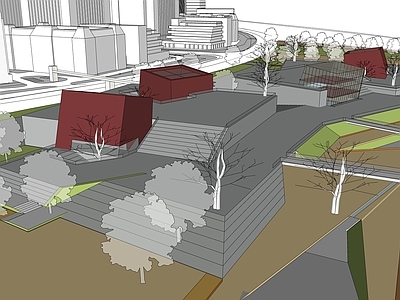 现代展览馆建筑 文化馆 公园 展馆