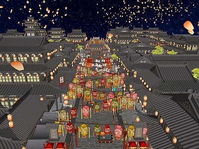 新中式中式古建筑 古建筑组合 古代街道
