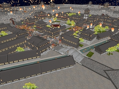 新中式中式古建筑 古街道 古代建筑城池