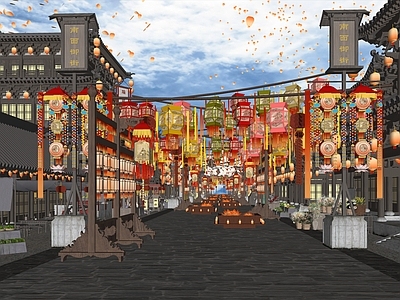 新中式中式古建筑 古建筑城池 古代街道