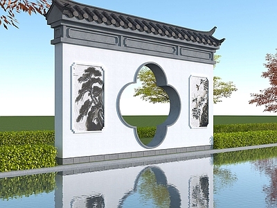 中式景墙梅花门