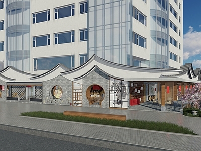 新中式现代中餐厅 火锅店 茶楼 中餐馆 商业门头 青砖建筑