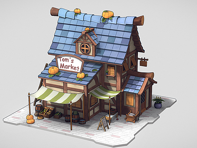 现代艺术风格建筑 南瓜市场 动漫屋子 房子店铺 木屋商铺 铺子店面