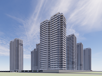 现代小区建筑 高密度流线住宅