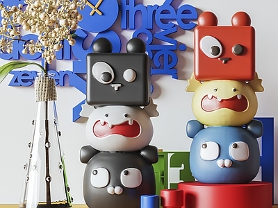 现代摆件组合 现代摆件 多巴胺摆件 孟菲斯摆件 彩色卡通摆件 包豪斯摆设