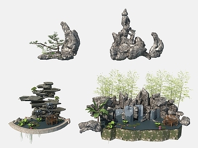 现代假山水景 中式假山叠水 假山流水 特色跌水水景 假山石头