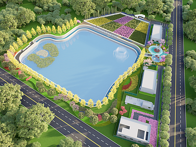 现代办公景观 厂区 湿地 办公景观 现代折线 口袋公园