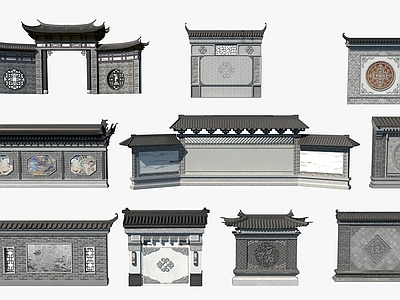 新中式景墙 中式景墙围墙 照壁 屏风墙 浮雕墙