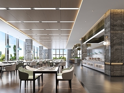 现代自助餐厅 现代自助餐厅 食堂 自助餐台 餐桌椅 食物