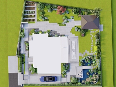 新中式轻奢别墅庭院 庭院花园 别墅花园 新中式庭院 不规则庭院 轻奢花园