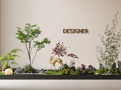 植物堆 室内景观 植物造景 新中式石头 景观小品 植物堆