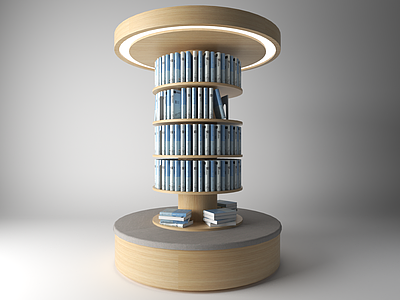 原木图书馆 圆形书籍 书籍展台
