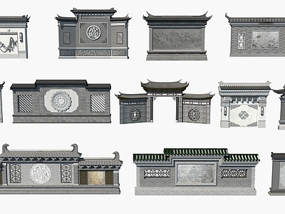 新中式景墙 中式景墙围墙 影壁照壁 屏风墙 墙雕背景墙