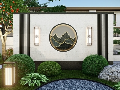 新中式庭院小品 庭院影壁墙 花园景墙