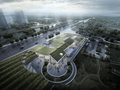 现代极简风格建筑 地形建筑 坡顶建筑 生态建筑 展厅