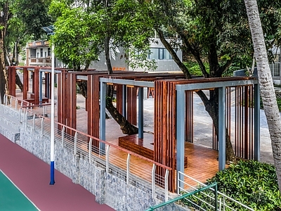 现代新中式廊架 户外景观廊架 格栅廊架