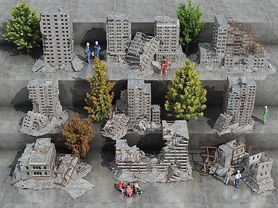 现代风格建筑 现代废墟组合 战后废墟 建筑废墟 工地废墟 游戏场景