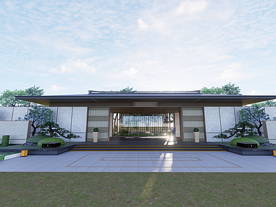新中式小区建筑 中式小区入口 入口大堂 仿古