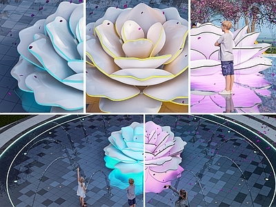 现代新中式雕塑小品 牡丹花 花瓣小品水景 广场水景 广场雕塑小品 水景