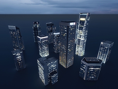现代鸟瞰规划 鸟瞰城市夜景配楼 高层建筑 办公楼