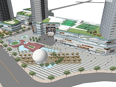 现代商业景观 现代商业街 东西双地块 屋顶花园 商业综合体 mall