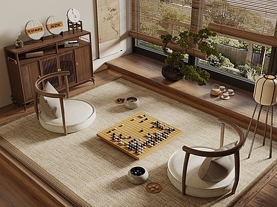 新中式中古棋牌室 宋式风围棋室 榻榻米棋牌室 围棋 娱乐室