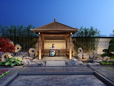 新中式中式别墅庭院 别墅花园 庭院花园 私家花园 下沉庭院