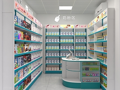 现代母婴店 母婴店 母婴生活馆 母婴店货架 收银台 奶粉柜