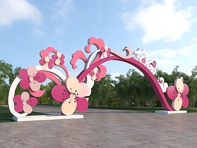 现代其他景观小品 现代入口大门 乡村景区梅花入口