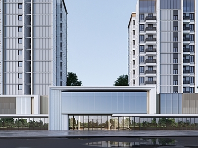 现代简约小区建筑 现代典雅小区入口 非对称
