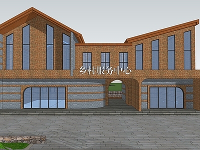 新中式现代风格建筑 游客服务中心 乡村文化建筑红砖 乡土特色材料 村庄党建服务中心 新中式乡村景观
