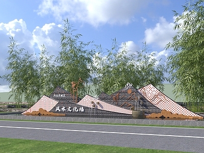新中式景墙 乡村文化景墙 入口文化景墙 民宿围墙 地产入口景观