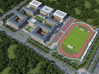 现代学校建筑 现代学校鸟瞰 教学楼学校 学校操场